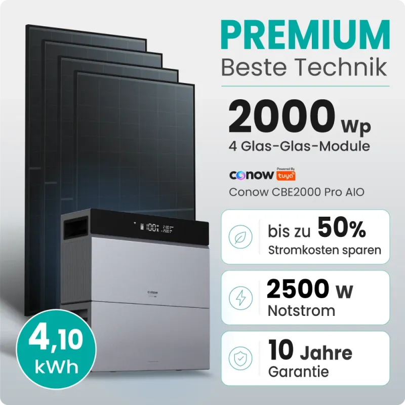 2000W Balkonkraftwerk Premium mit Conow Pro 4,1kWh Speicher by Tuya Smart