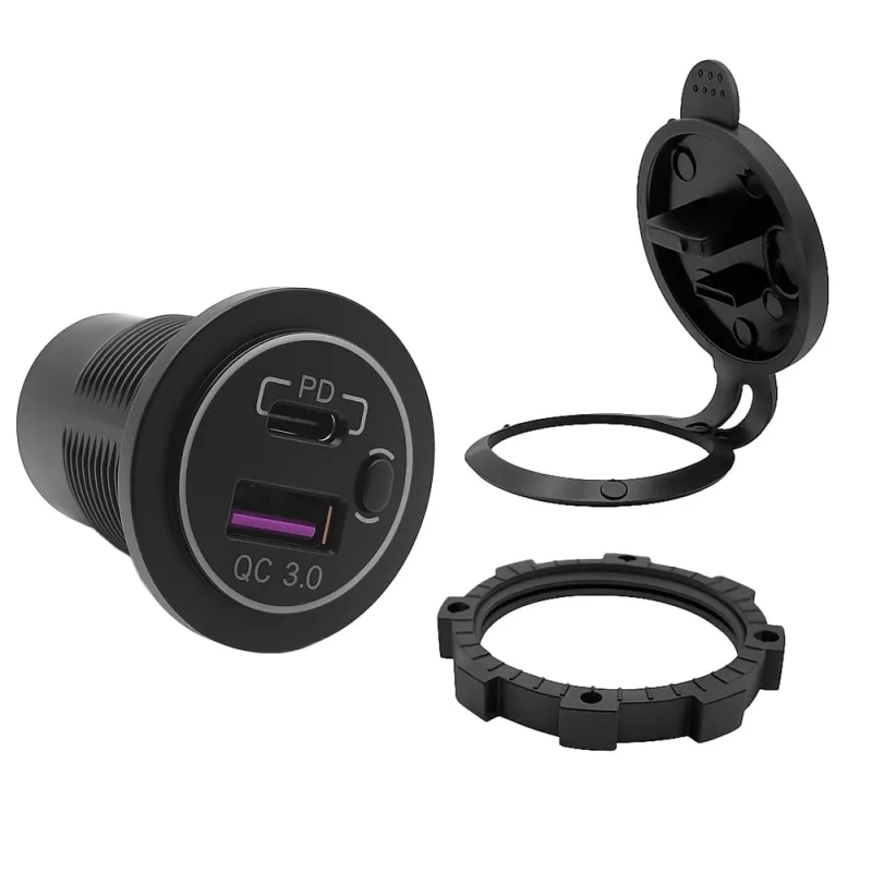 USB-Doppelsteckdose 12V/24V 2x 18W USB-A + USB-C Kfz-Ladeadapter mit Abdeckung – Bild 5
