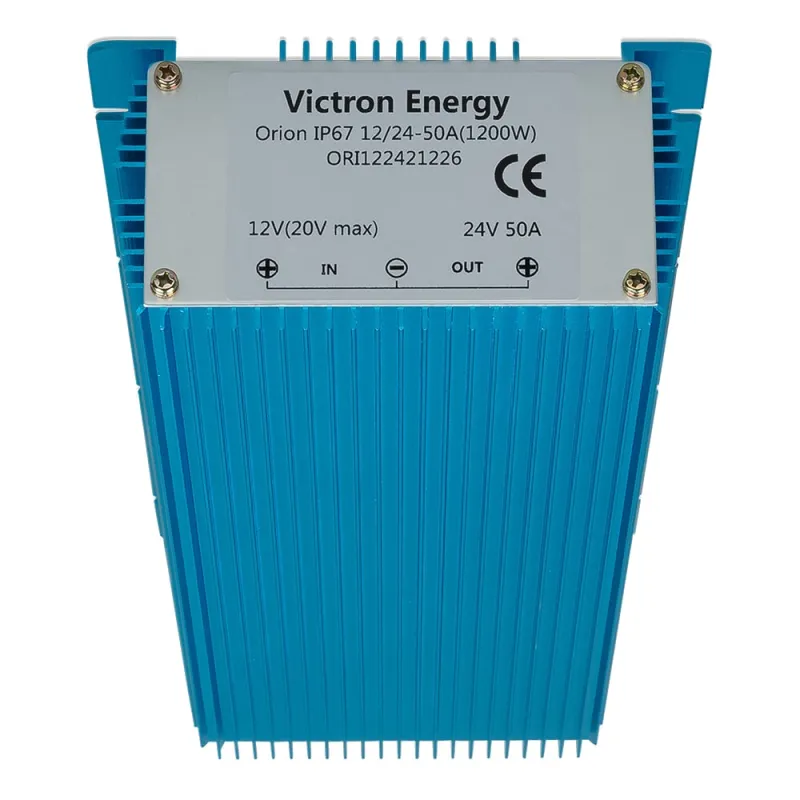 Seitliche Ansicht des Victron Energy DC/DC Wandlers mit Schutzklasse IP67