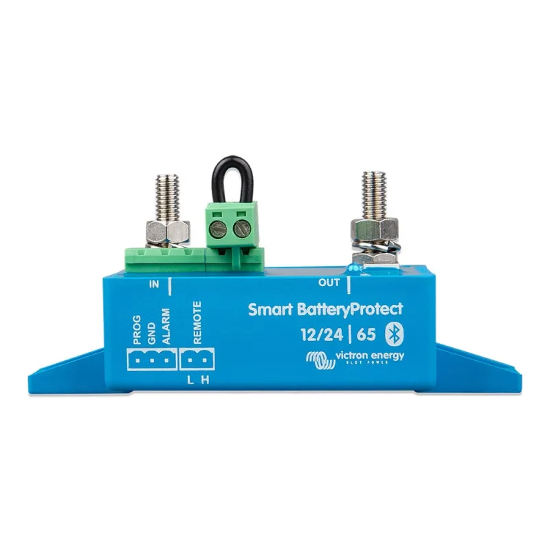 Anschlussbelegung des Victron Energy Batteriespeicher Batterieschutz SBP-65 für 12V- und 24V-Systeme.