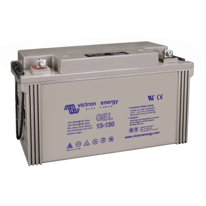 Seitliche Ansicht des Victron Batteriespeichers Gel Deep mit Typenschild