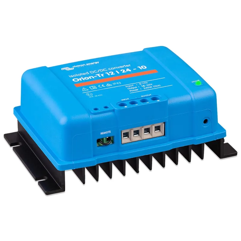 Seitenansicht des kompakten Victron Energy DC/DC Wandlers für Photovoltaik-Anlagen
