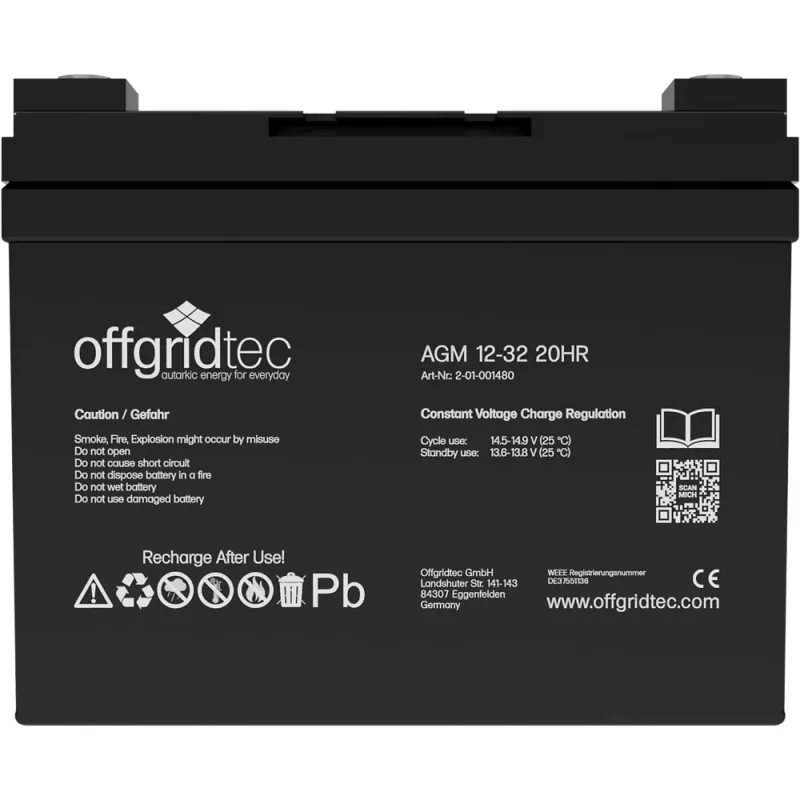 Offgridtec® AGM 32Ah 20HR 12V Solar Batterie Akku extrem zyklenfest – Bild 4
