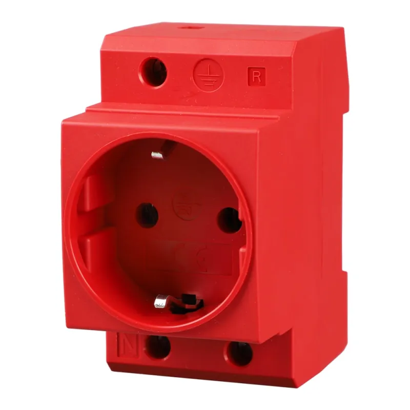 Schuko Steckdose für Hutschiene in Rot 16A 230V 2P+E für 35mm DIN Trägerschienenmontage – Bild 2