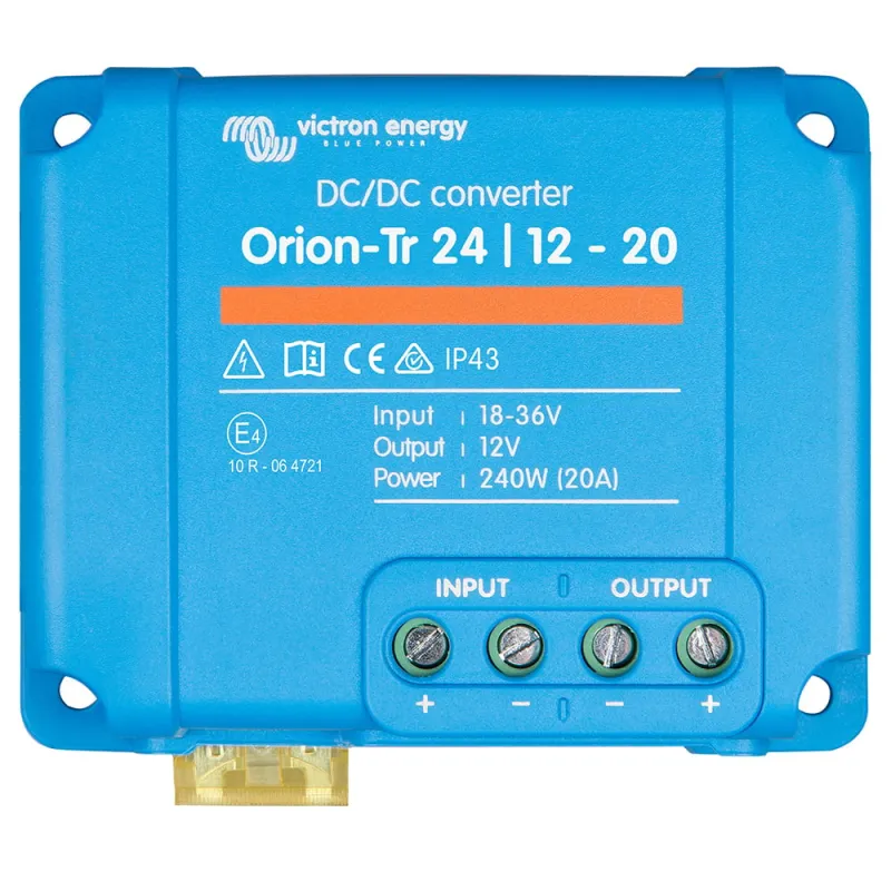 Victron Energy DC/DC Wandler Orion-Tr 24/12-20 in der Frontansicht mit Anschlüssen
