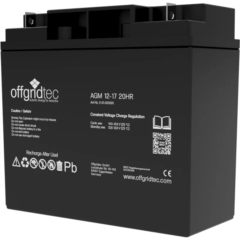 Offgridtec® AGM 17Ah 20HR 12V - Solar Batterie Akku Extrem zyklenfest – Bild 2