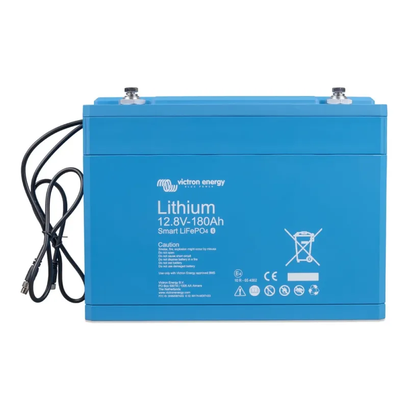 Rückansicht des Victron Energy Batteriespeichers LiFePO4 mit Anschlussmöglichkeiten.
