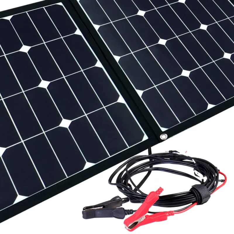 Faltbares FSP-2 Solarmodul mit monokristallinen Hochleistungszellen im aufgeklappten Zustand.