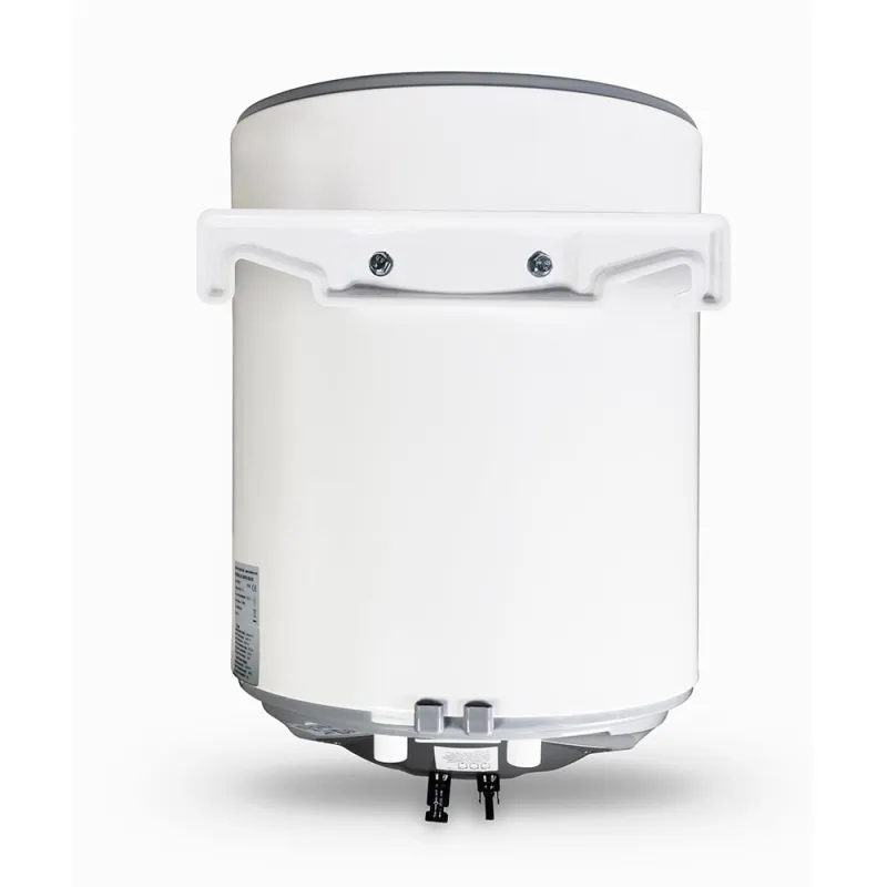Rückseite des Fothermo Photovoltaischen Wasser-Boilers mit Anschlüssen für Photovoltaik-Anlage.