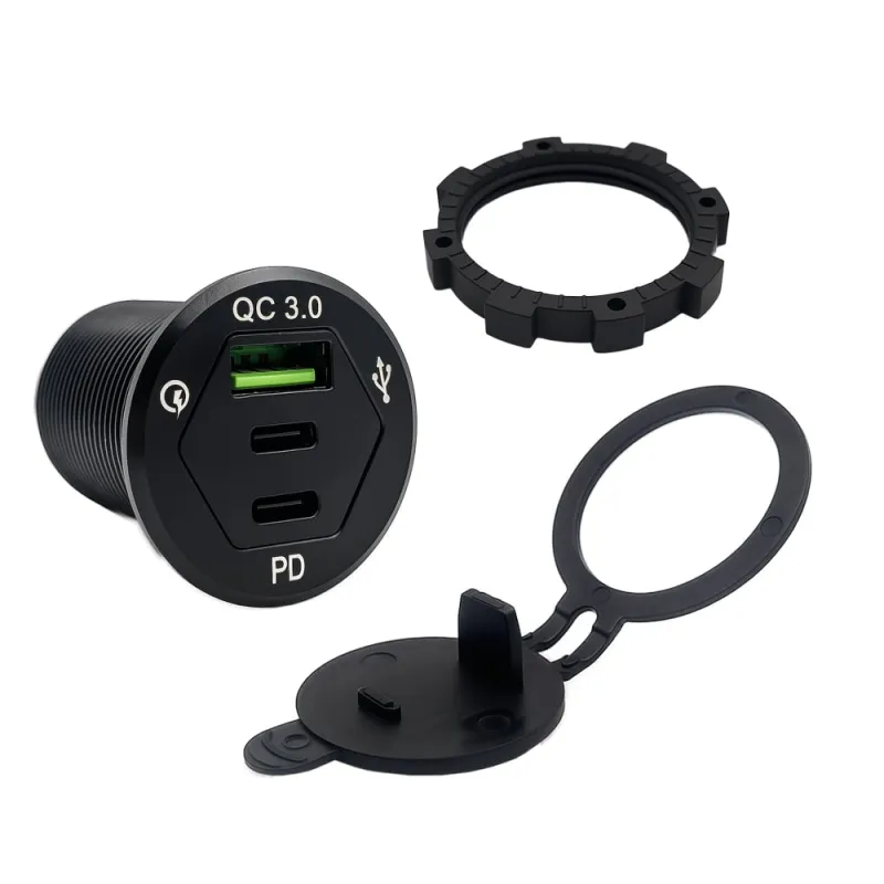 USB-Dreifachsteckdose 12V/24V 2x 18W USB-C und 1x 18W USB-A KFZ-Schnellladeadapter mit Abdeckung – Bild 5