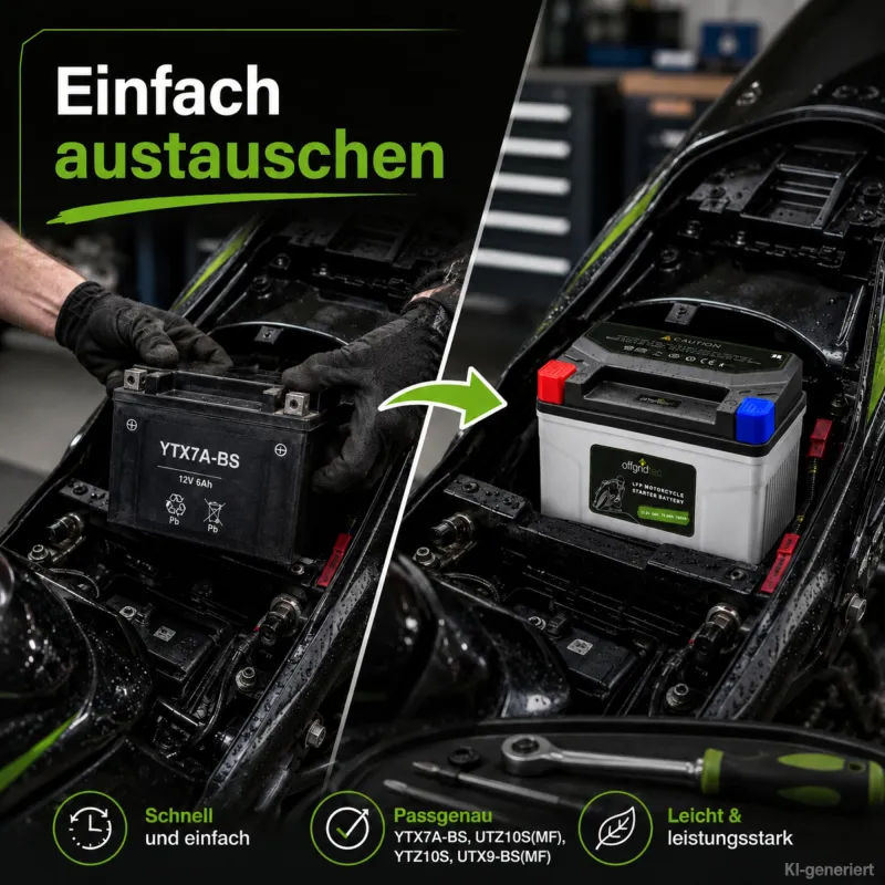 Motorradbatterie LiFePO4 12,8V 6Ah Starterbatterie YTX7A-BS, UTZ10S(MF), YTZ10S, UTX9-BS(MF) – Bild 2