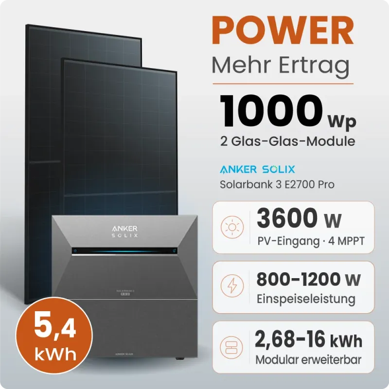 1000W Balkonkraftwerk Power mit 5,4 kWh Speicher Anker 3 Pro