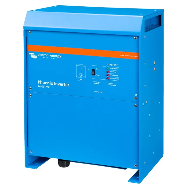 Rückansicht des Victron Energy Wechselrichters Phoenix 48/3000 mit Anschlüssen für DC und AC