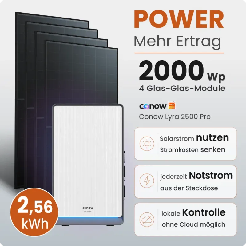 2000W Balkonkraftwerk Power mit 2,56 kWh Speicher Conow Lyra by Tuya Smart