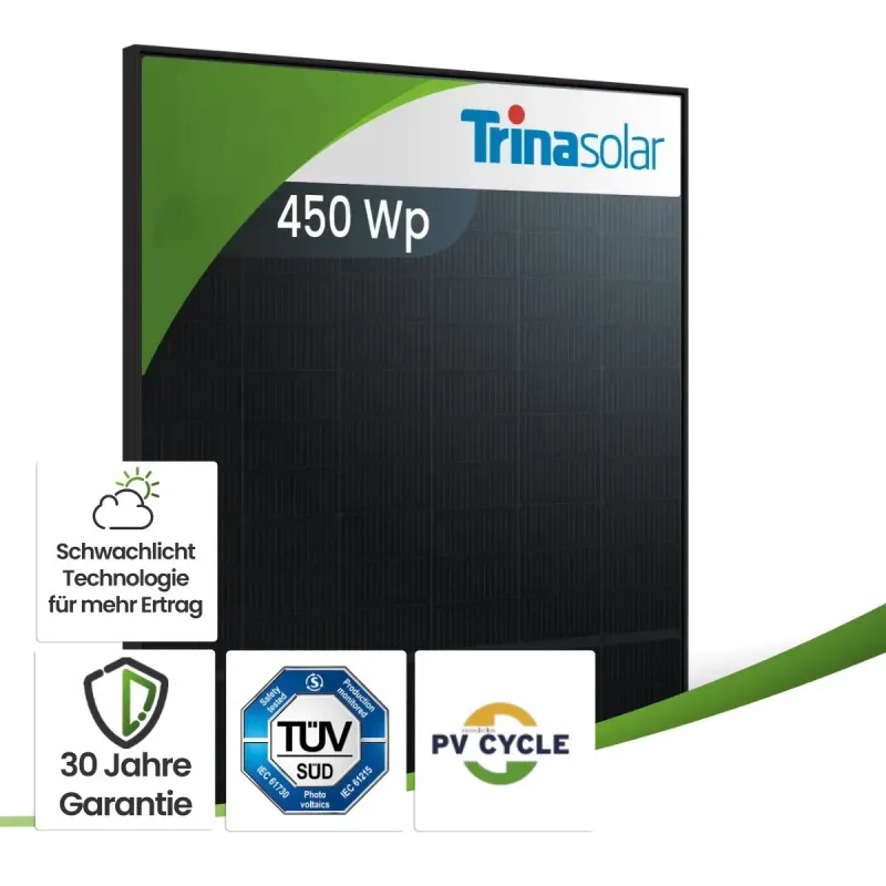 Trina Solarmodul Vertex S+ TSM-NEG9R.25 mit 450 Wp in schwarzer Glas-Glas-Bauweise