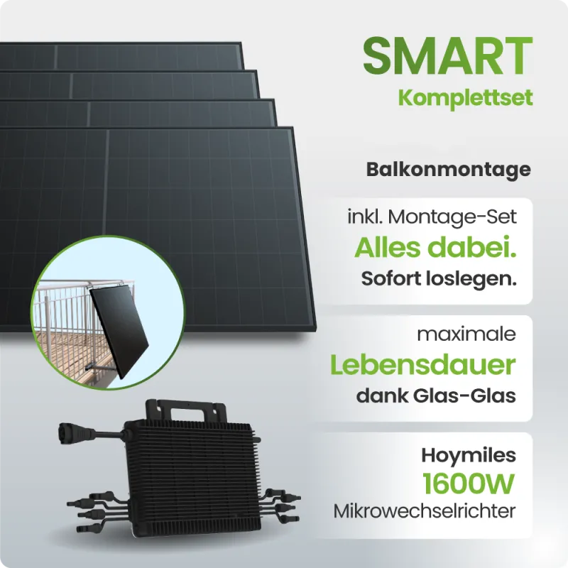 1840Wp Balkonkraftwerk Smart mit Hoymiles Mikrowechselrichter - Balkonmontage