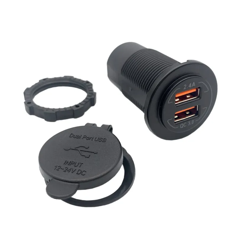 Montagebeispiel der USB Doppelsteckdose in einem Fahrzeug oder Boot.