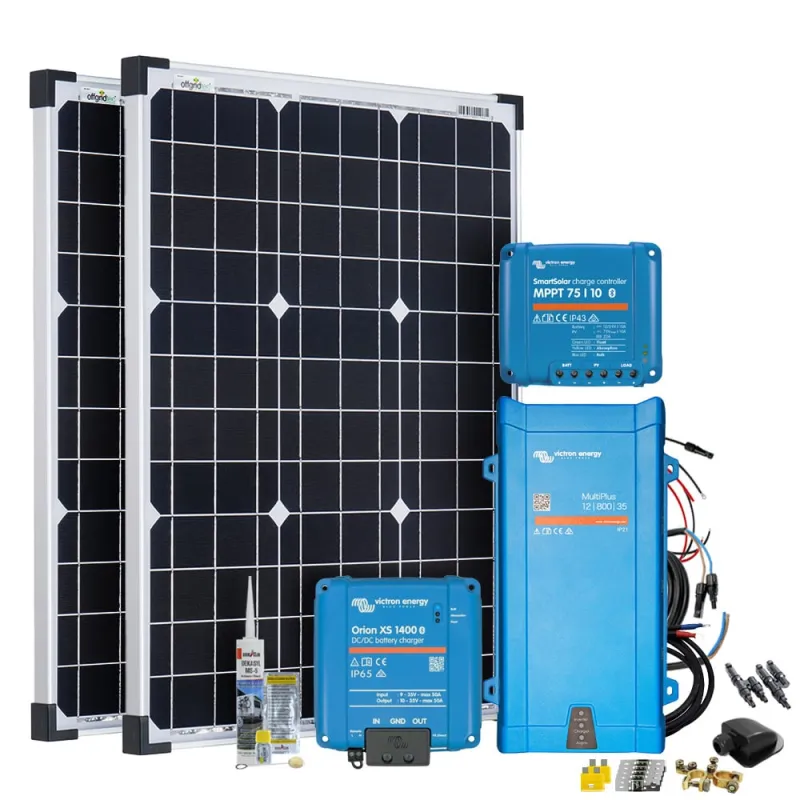 Mobil VeCore S 100W Wohnmobil Solaranlage inkl. MultiPlus12/800/35 Wechselrichter, Batterieladegrät und Laderegler - schwarz