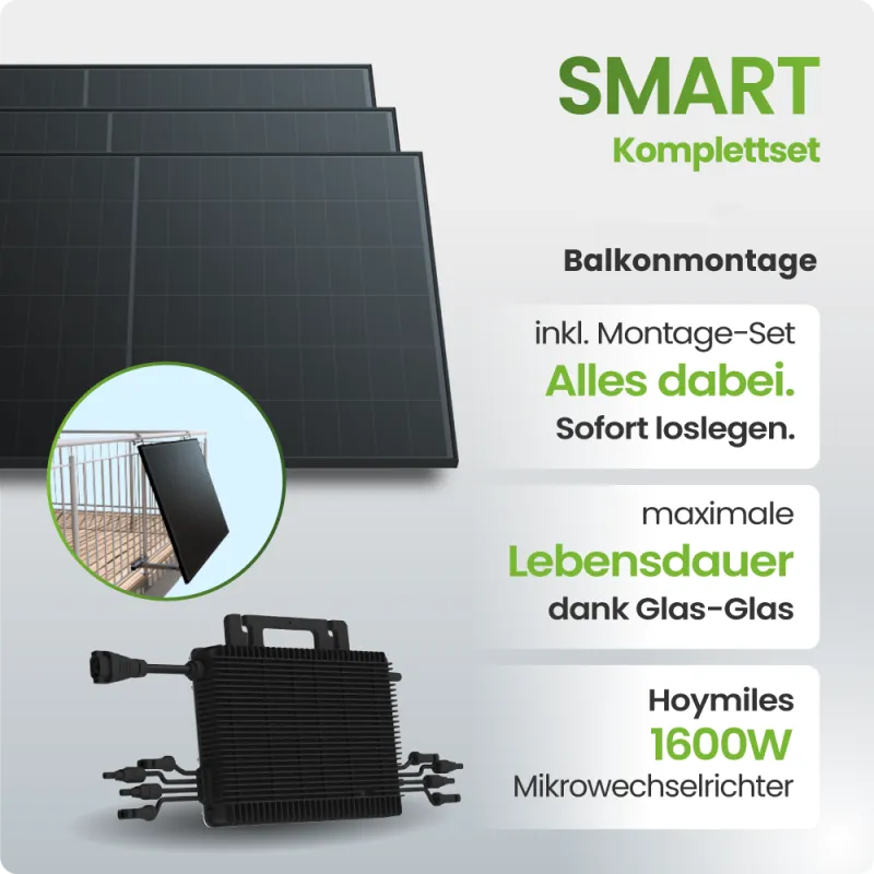 1380Wp Balkonkraftwerk Smart mit Hoymiles Mikrowechselrichter - Balkonmontage