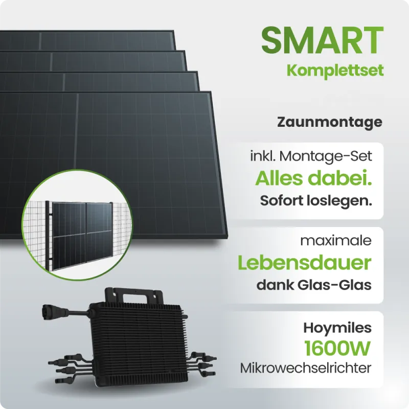 1840Wp Balkonkraftwerk Smart mit Hoymiles Mikrowechselrichter - Zaunmontage
