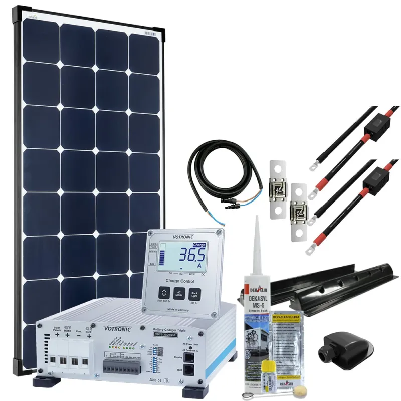 mTriple S Wohnmobil Solaranlage mit 1 x 120W Solarmodul 30/20/250 Votronic Triple Charger und 1247 Charge Control Display