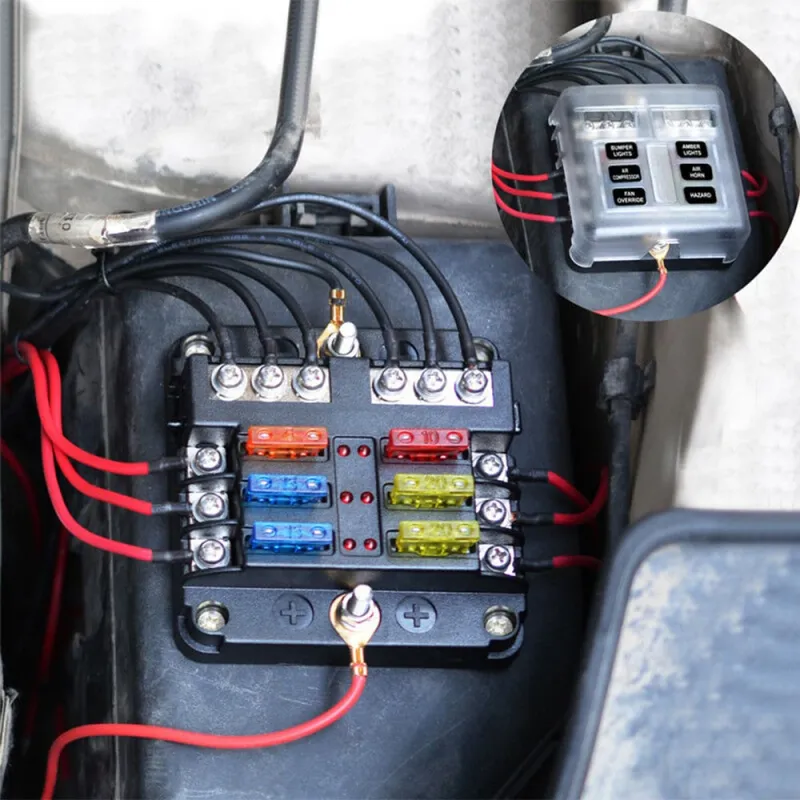 6-Fach Sicherungshalter mit LED-Anzeige pro Sicherung, Detailaufnahme
