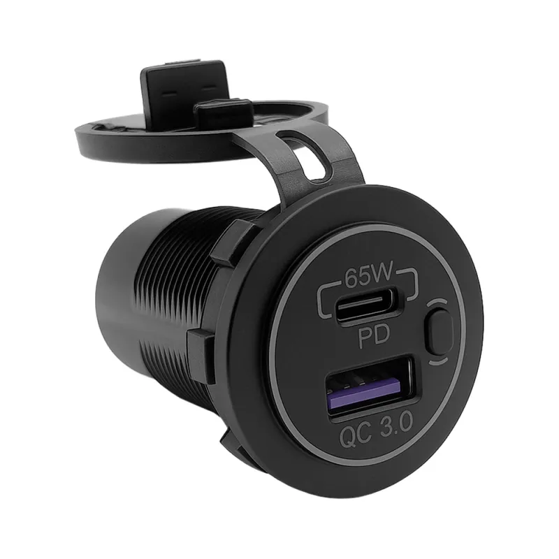 USB-Doppelsteckdose 12V /24V 18W USB-A + 65W USB-C Steckdose Kfz-Schnellladeadapter mit Abdeckung – Bild 2