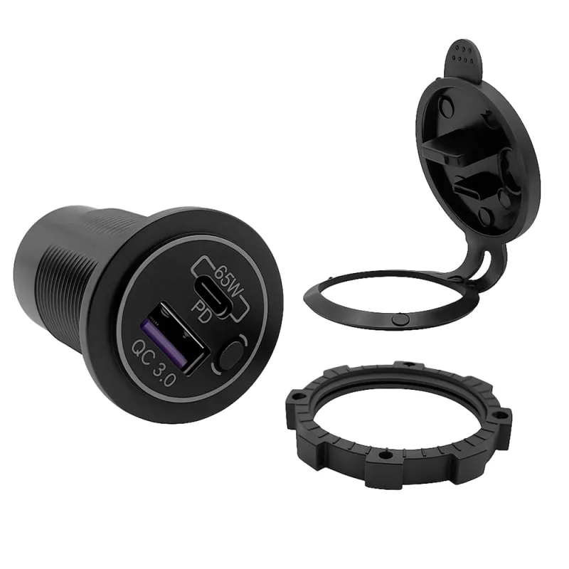 USB-Doppelsteckdose 12V /24V 18W USB-A + 65W USB-C Steckdose Kfz-Schnellladeadapter mit Abdeckung – Bild 5