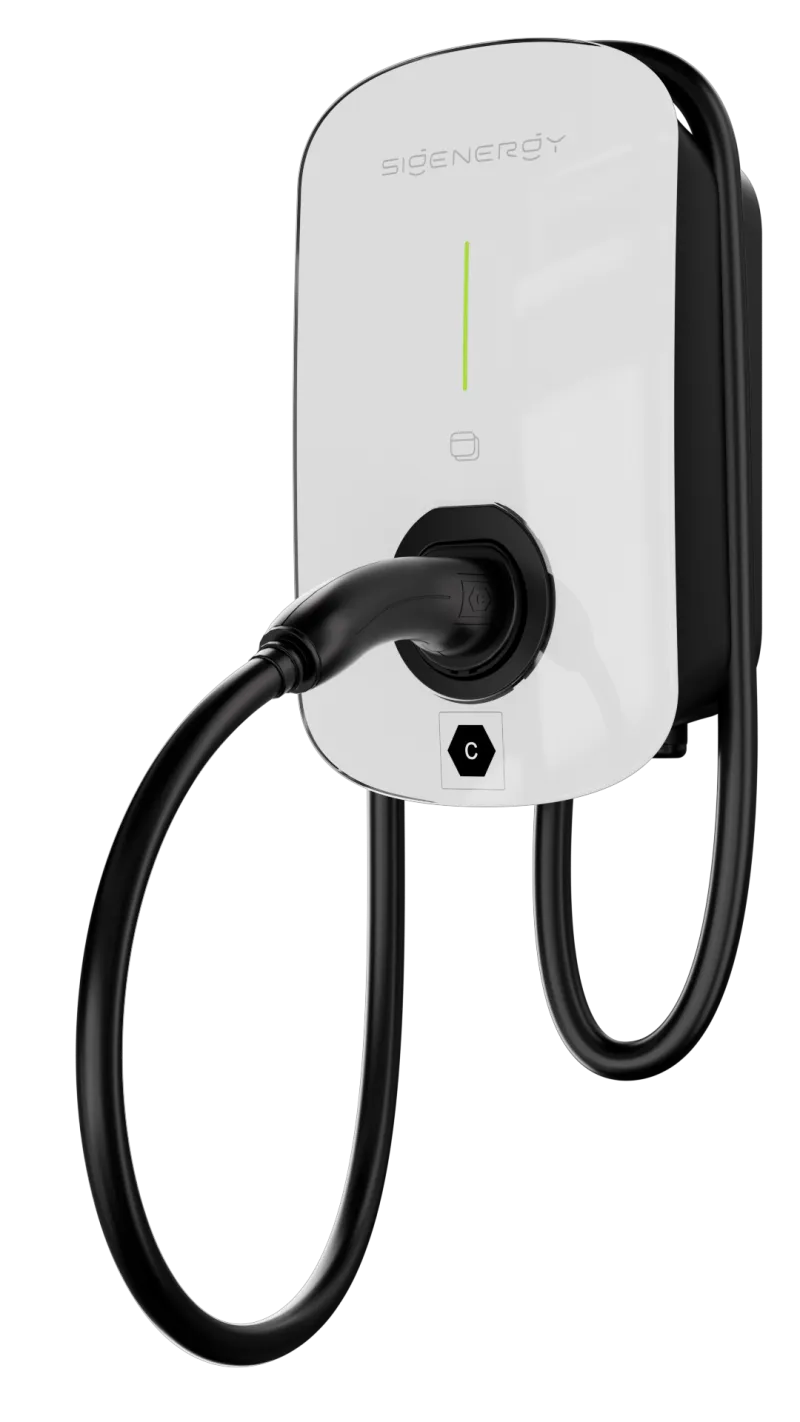 Seitenansicht rechts der Sigenergy Sigen EVAC Wallbox mit 5-Meter-Typ-2-Kabel