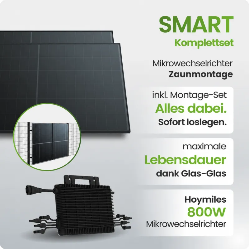 920Wp Balkonkraftwerk Smart mit Hoymiles Mikrowechselrichter - Zaunmontage