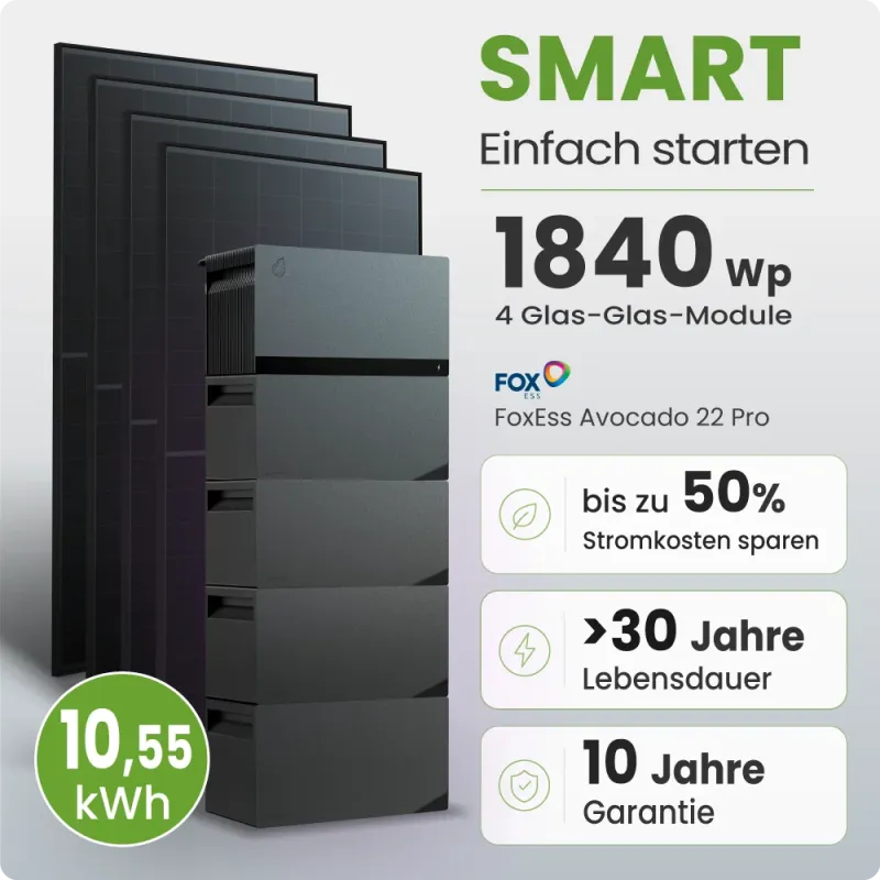 Balkonkraftwerk mit 460 Wp Modulen und Batteriespeicher für Solarstromspeicherung.