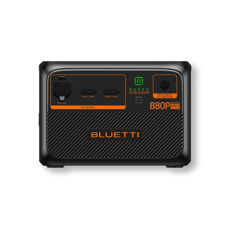 Frontansicht des Bluetti B80P Batteriespeichers mit Display und Anschlüssen