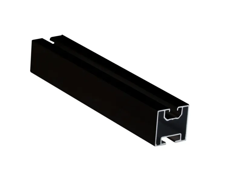 Schwarze eloxierte Aluminium-Schiene als Unterkonstruktion für Photovoltaik-Module, 1,2 Meter lang.