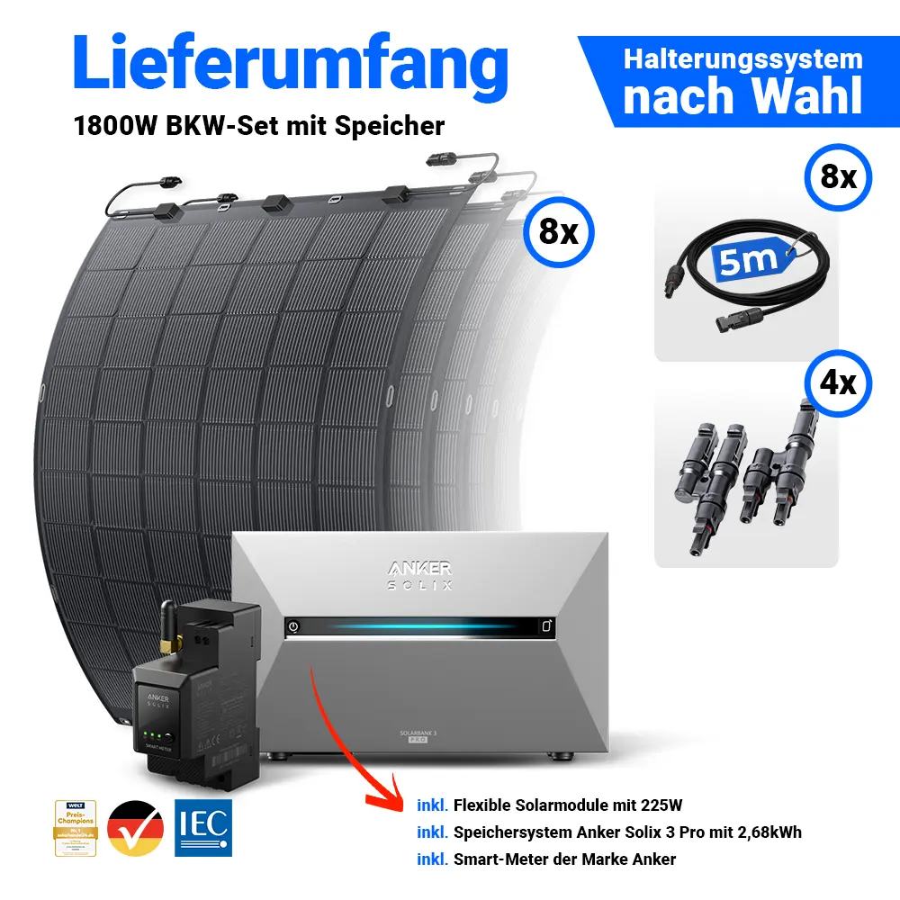 1800W Balkonkraftwerk – solago mit flexiblen Solarmodulen 8x225W Set mit Speicheroption – Bild 2