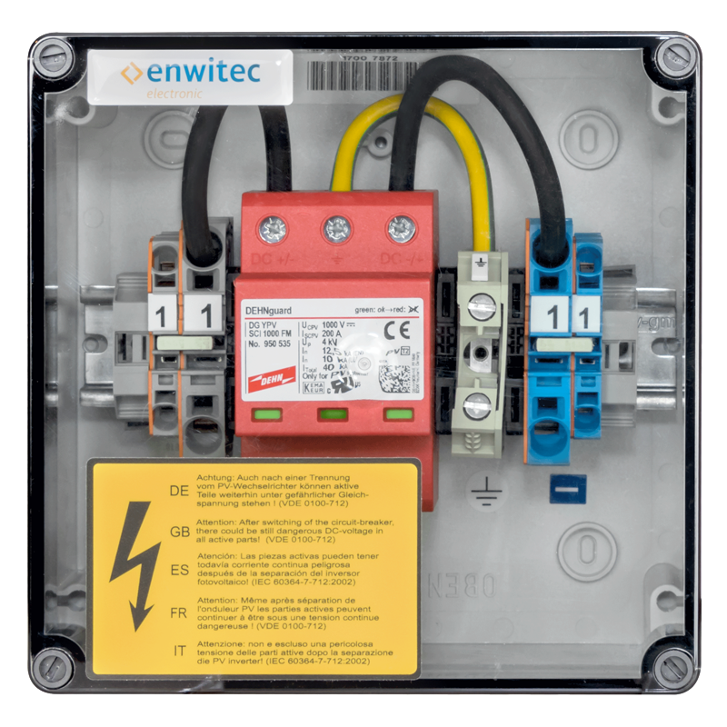 enwitec Generatoranschlusskasten DC-Überspannungsschutz Typ 2 für 1 MPPT, GAK-S-1000-2R-X-Y-PC-1.2, 10012751