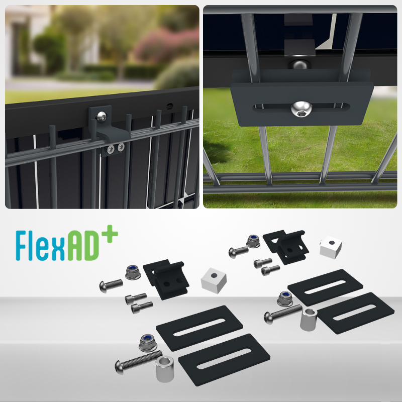 FlexAD+ Solarmodul-Halterung für Zäune mit Doppelstabmatten, schwarz