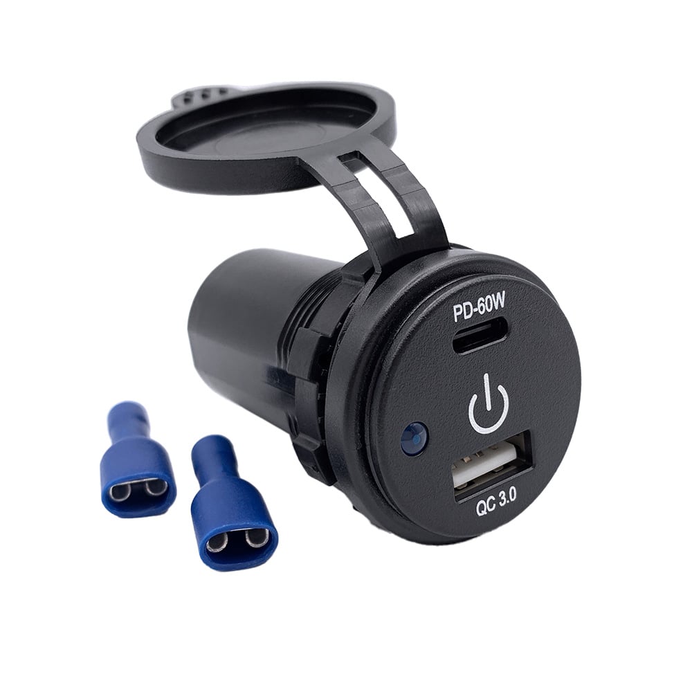 USB Doppelsteckdose mit USB-A und USB-C Anschlüssen, Frontansicht.