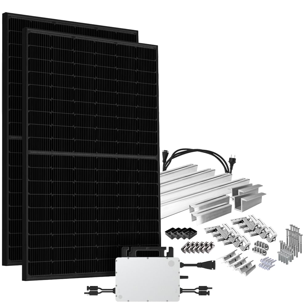 Solar-Direct 900W HMS-800-2WB Balkonkraftwerk Bifazial Full Black Schukosteckdose - 10m - Montageset Ziegeldach