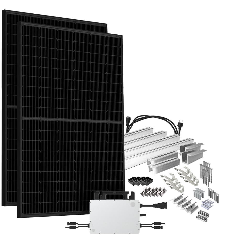 Solar-Direct 900W HMS-800-2WB Balkonkraftwerk Bifazial Full Black Schukosteckdose - 15m - Montageset Biberschwanz