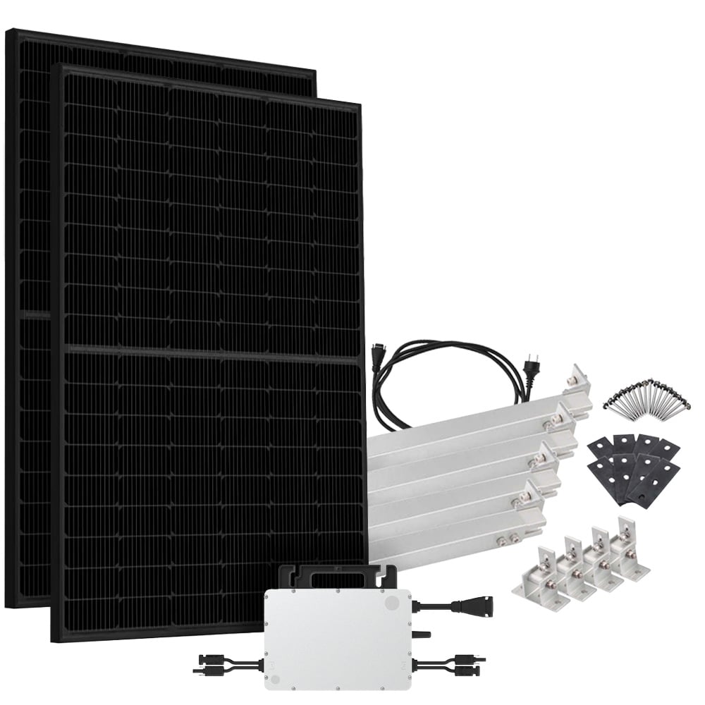 Solar-Direct 900W HMS-800-2WB Balkonkraftwerk Bifazial Full Black Schukosteckdose - 15m - Montageset für Flachdach
