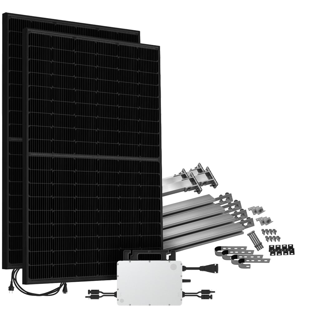 Solar-Direct 900W HMS-800-2WB Balkonkraftwerk Bifazial Full Black Schukosteckdose - 10m - Montageset für Balkongeländer