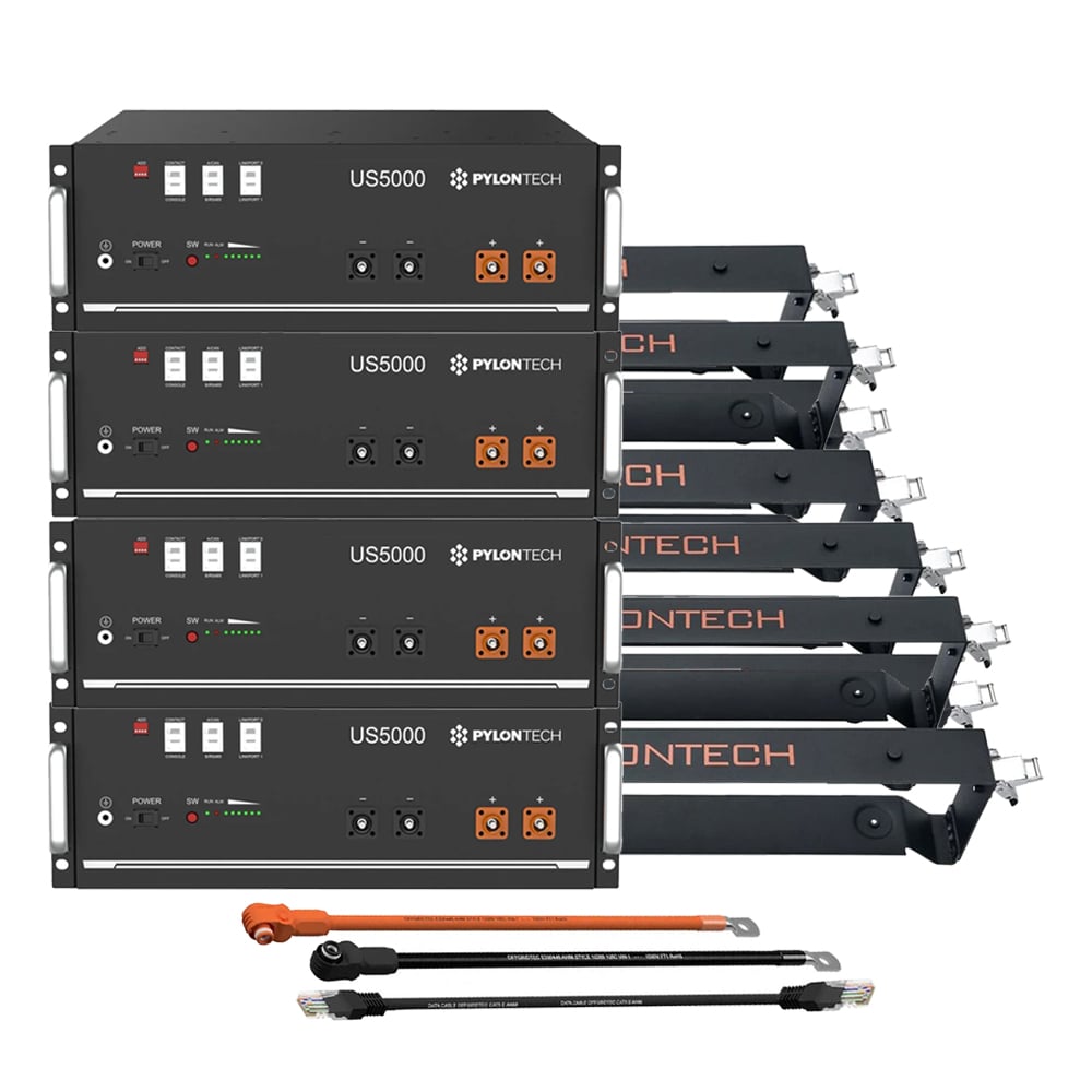 4x Pylontech US5000 LiFePO4 48V + Brackets + Anschlusskabel 19,2kWh Speicherpaket