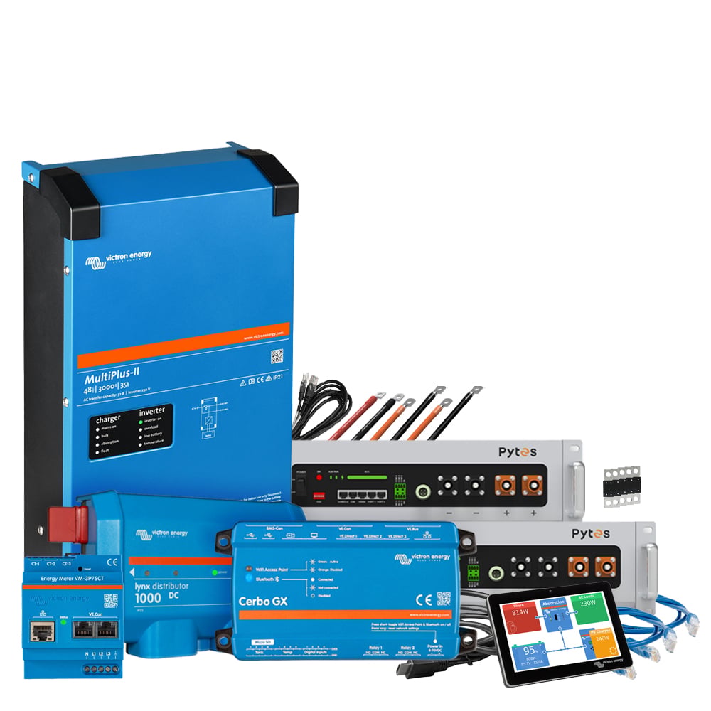 Backup-Kit 10,24kWh Pytes V5a Akku - Victron MultiPlus II 48/3000 Wechselrichter 1-Phasig mit Stromzähler