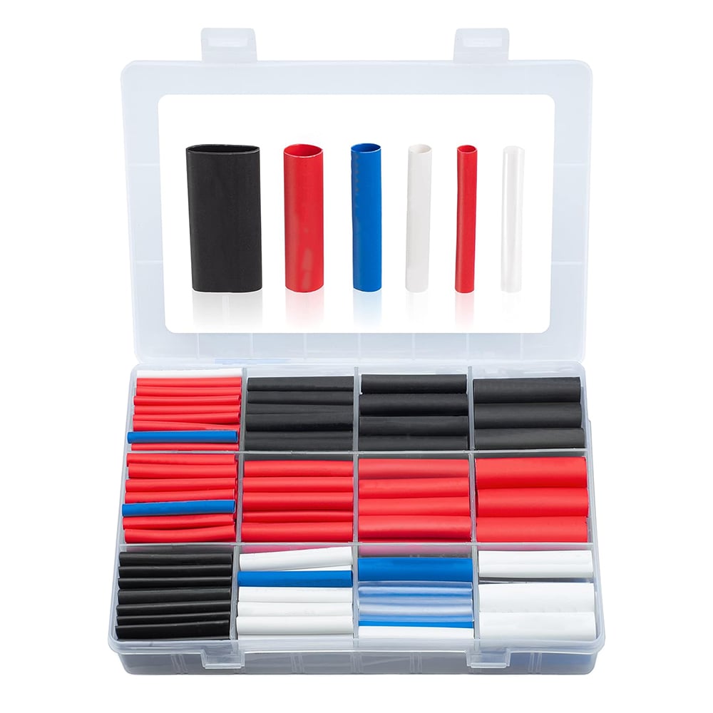 Schrumpfschlauch Sortiment Schwarz Rot Blau Weiß Transparent 3:1 Ratio mit Kleber Doppelwandig 275 Stück 45mm Länge Verschiedene Durchmesser