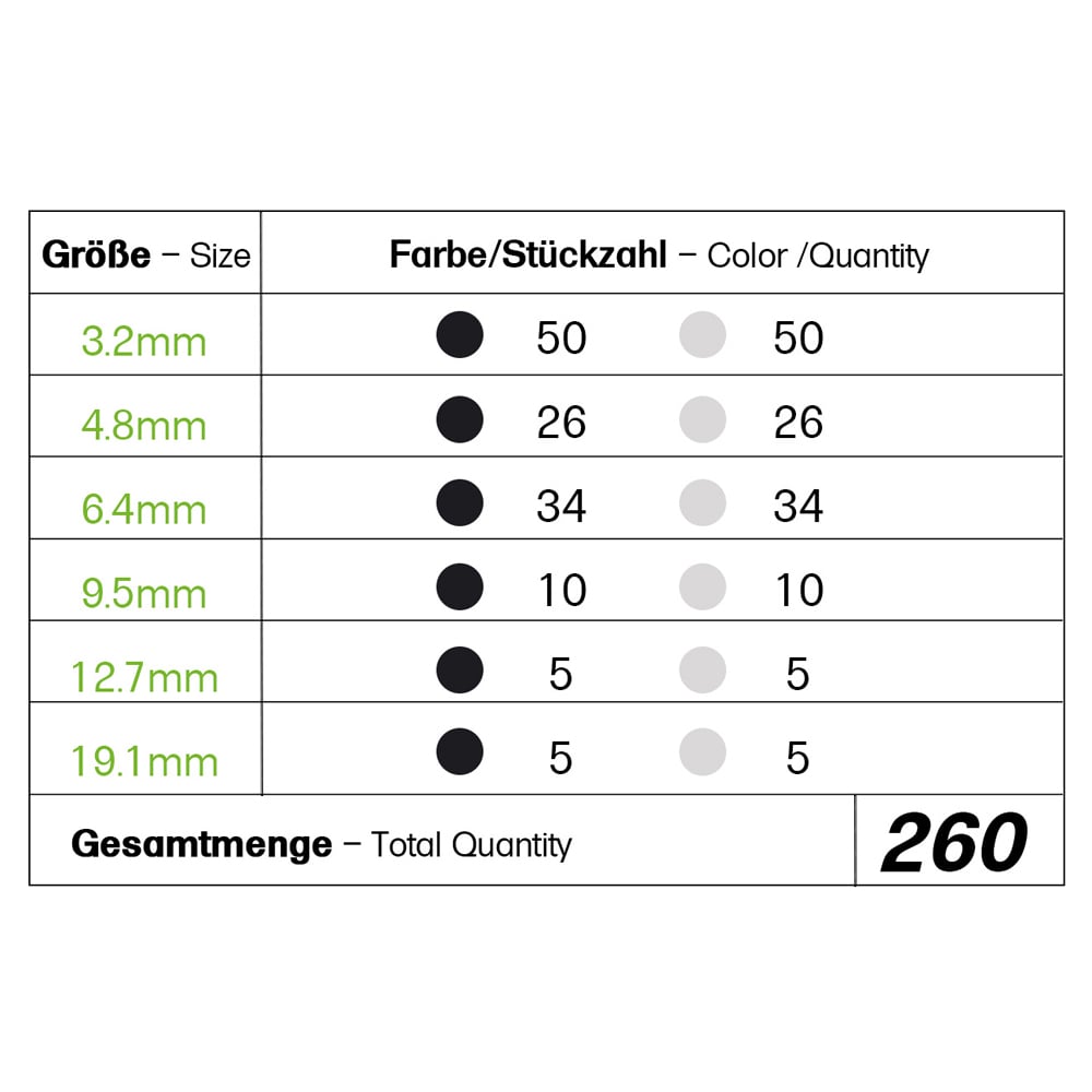 Schrumpfschlauch Sortiment Schwarz Weiß 3:1 Ratio mit Kleber Doppelwandig 260 Stück 80mm Länge Verschiedene Durchmesser