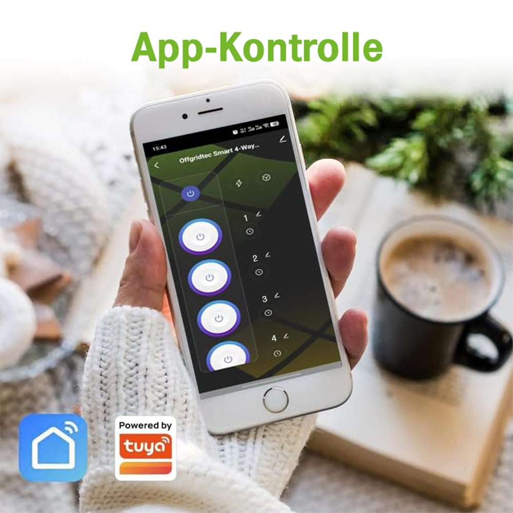 Smarte 3-fach Steckdosenleiste mit Smart Life- oder Tuya-App 1,8m Kabel