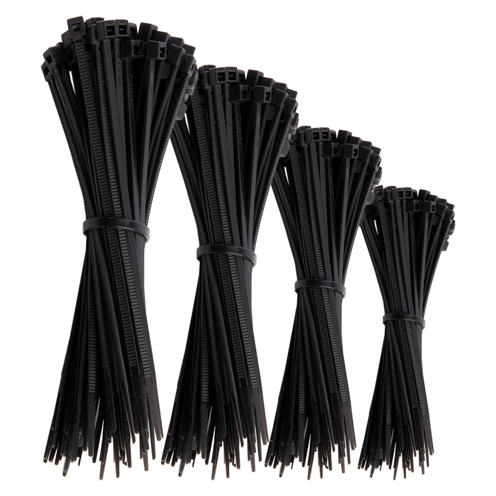 Kabelbinder 200 Stk. Schwarz Nylon UV-Beständig Verschiedene Längen 100mm 150mm 200mm 300mm