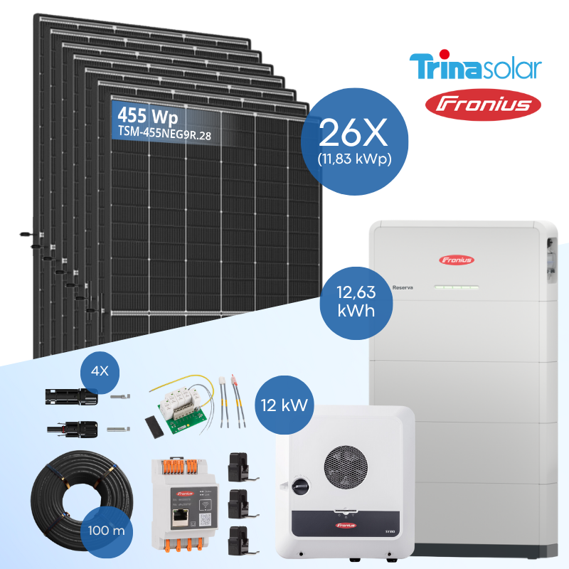 PV-Komplettset 12 kWp - 26x Trina 455 Wp + Fronius Symo GEN24 Plus SC 12.0 + Reserva 12.6