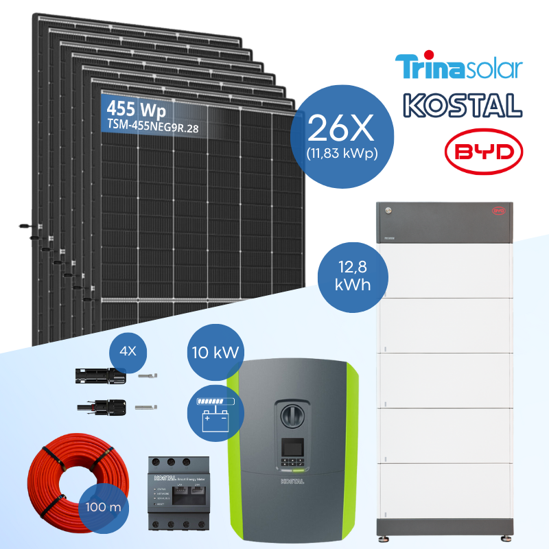 PV-Komplettset 12 kWp - 26x Trina 455 Wp + Kostal PLENTICORE plus G2 10 + BYD B-Box HVS 12.8