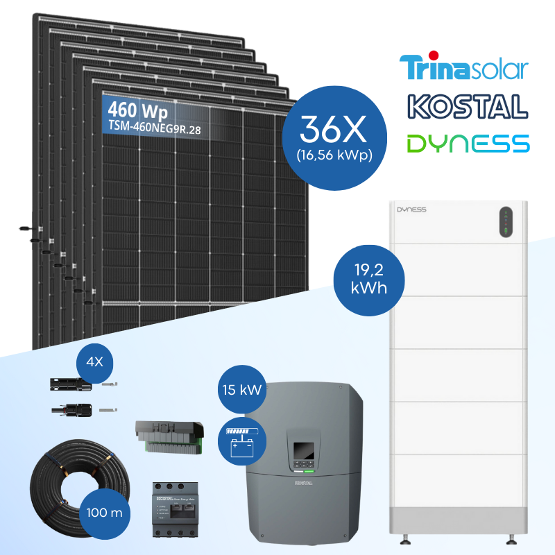 PV-Komplettset 16 kWp - 36x 460 Wp + KOSTAL PLENTICORE G3 L 15.0 + Dyness Tower Pro TP19